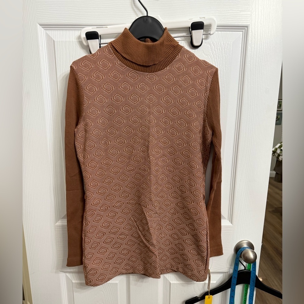 VTG Aileen 70s 80s Mod Gogo Sweater High Neck Brown Raglan Knit Top NWT NOS GEO